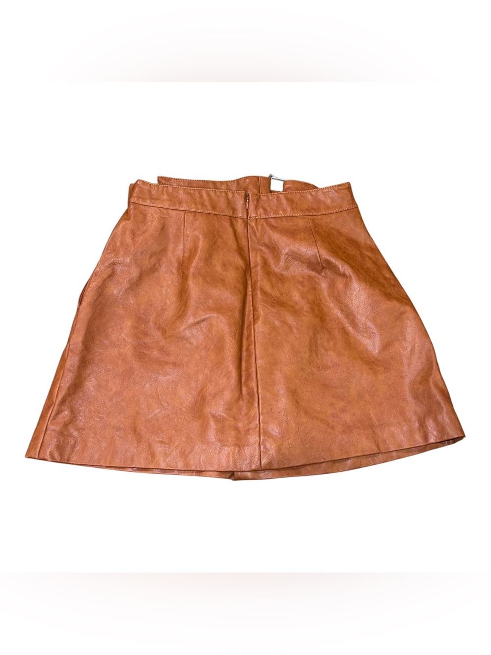 Zara Rust Brown Faux Leather Button-Front Mini Skirt with Belt size M. - Picture 2 of 10